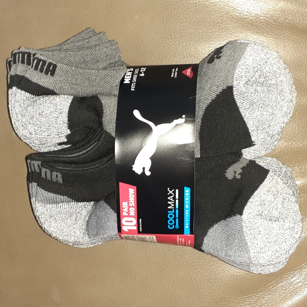 NWT Puma No Show Cool Max Socks - Shoe Size 6-12